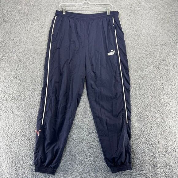 Vintage Puma Track Pants Men's medium Blue Cuffed joggers Embroidered Logo 90s - Picture 1 of 12